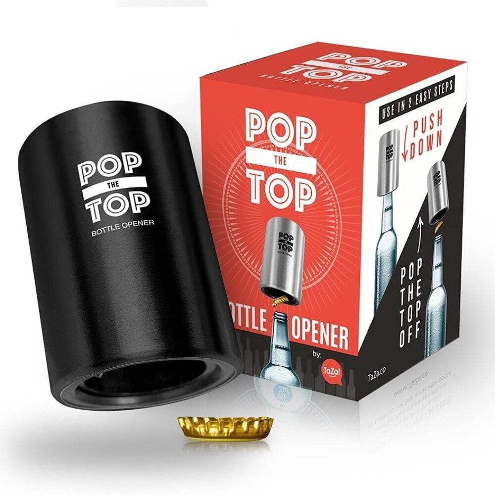 Pop-the-Top Beer Bottle Opener Black: Automatic Bottle Cap Opener, Push Down Pop